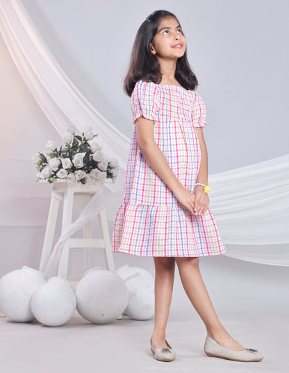 Misbis Check Print Summer Soft Stylish Dress