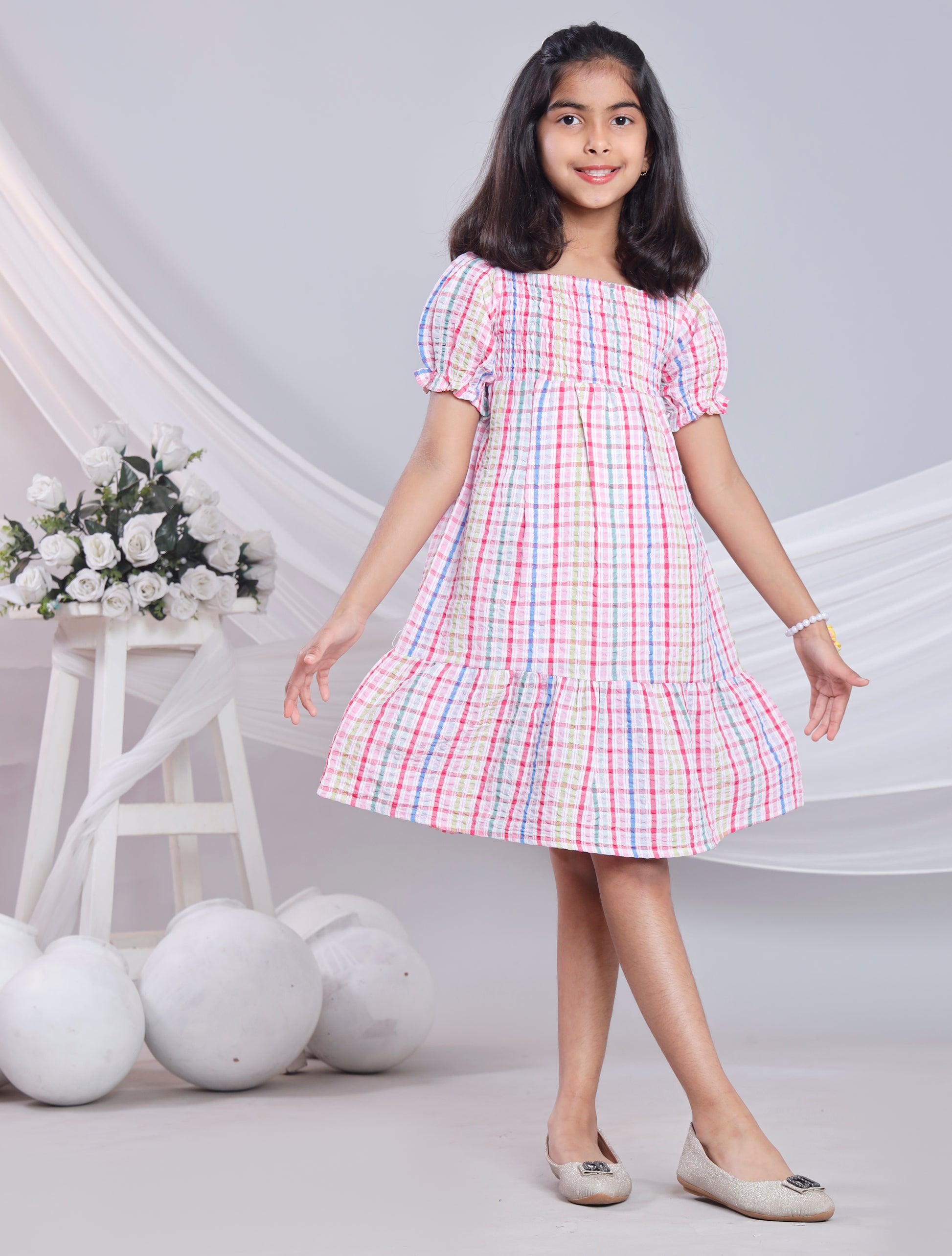 Misbis Check Print Summer Soft Stylish Dress