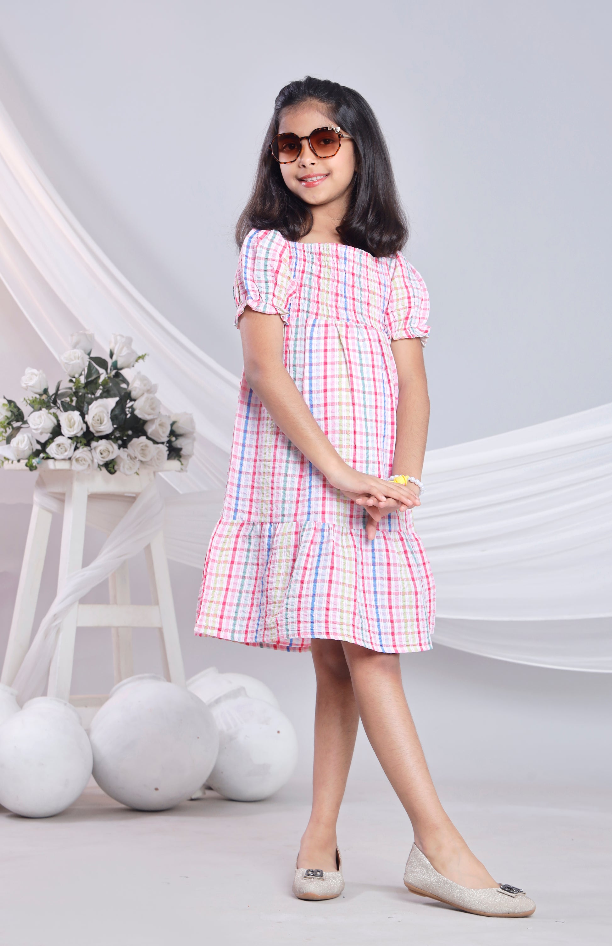 Misbis Check Print Summer Soft Stylish Dress