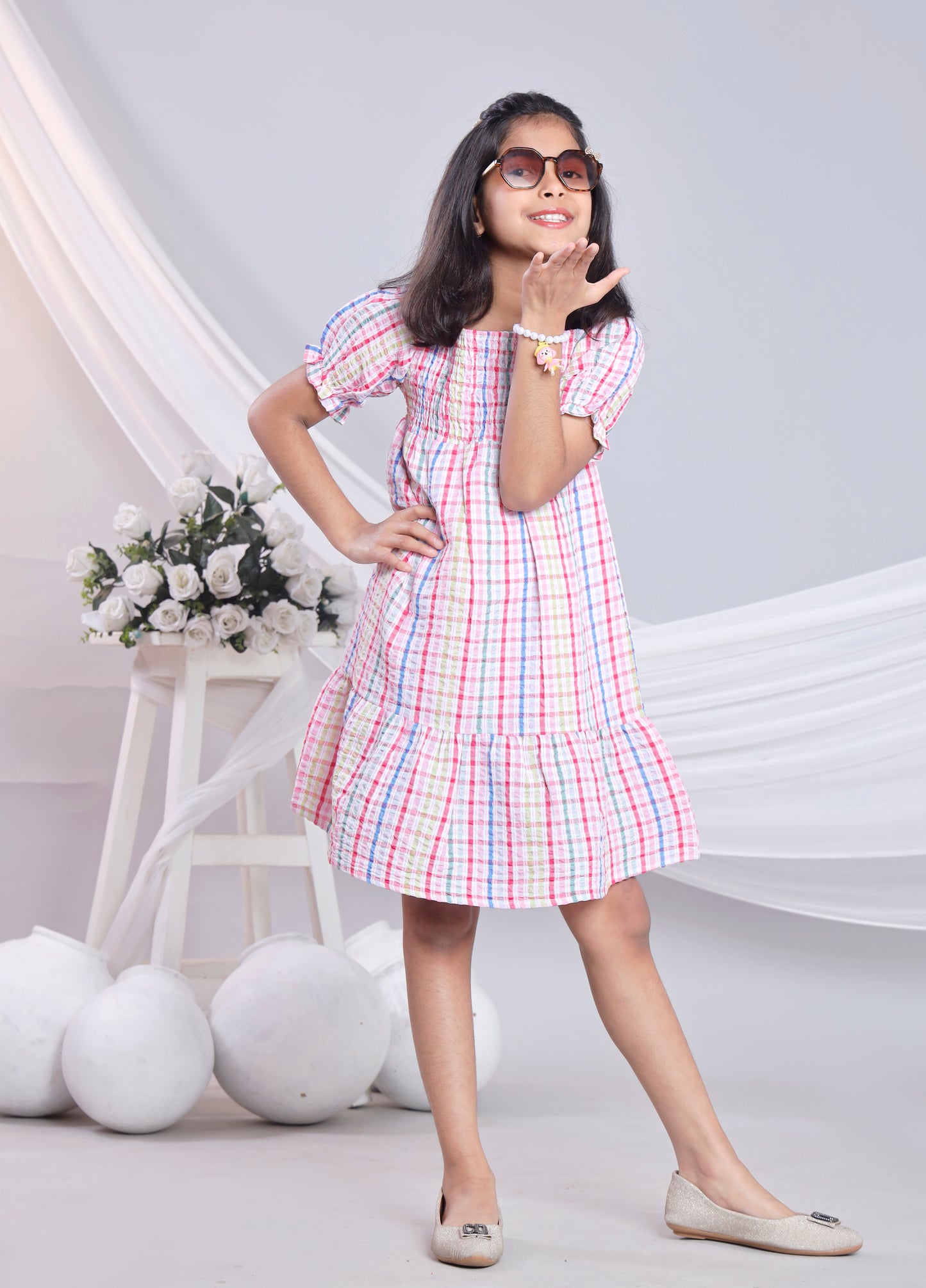 Misbis Check Print Summer Soft Stylish Dress