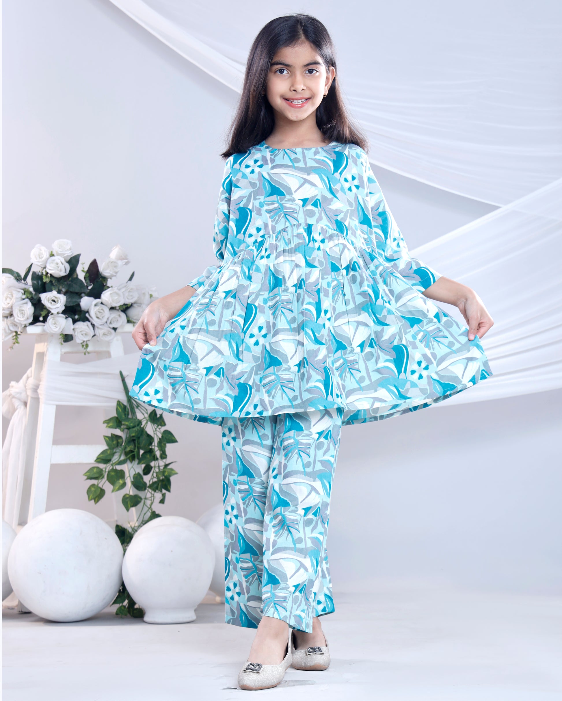 Misbis Girl's Printed Blue Co-ord Set