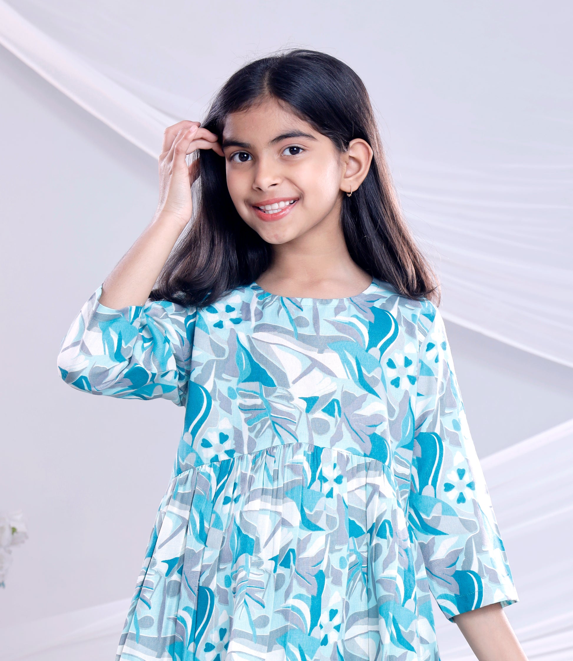 Misbis Girl's Printed Blue Co-ord Set