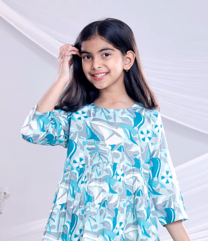 Misbis Girl's Printed Blue Co-ord Set