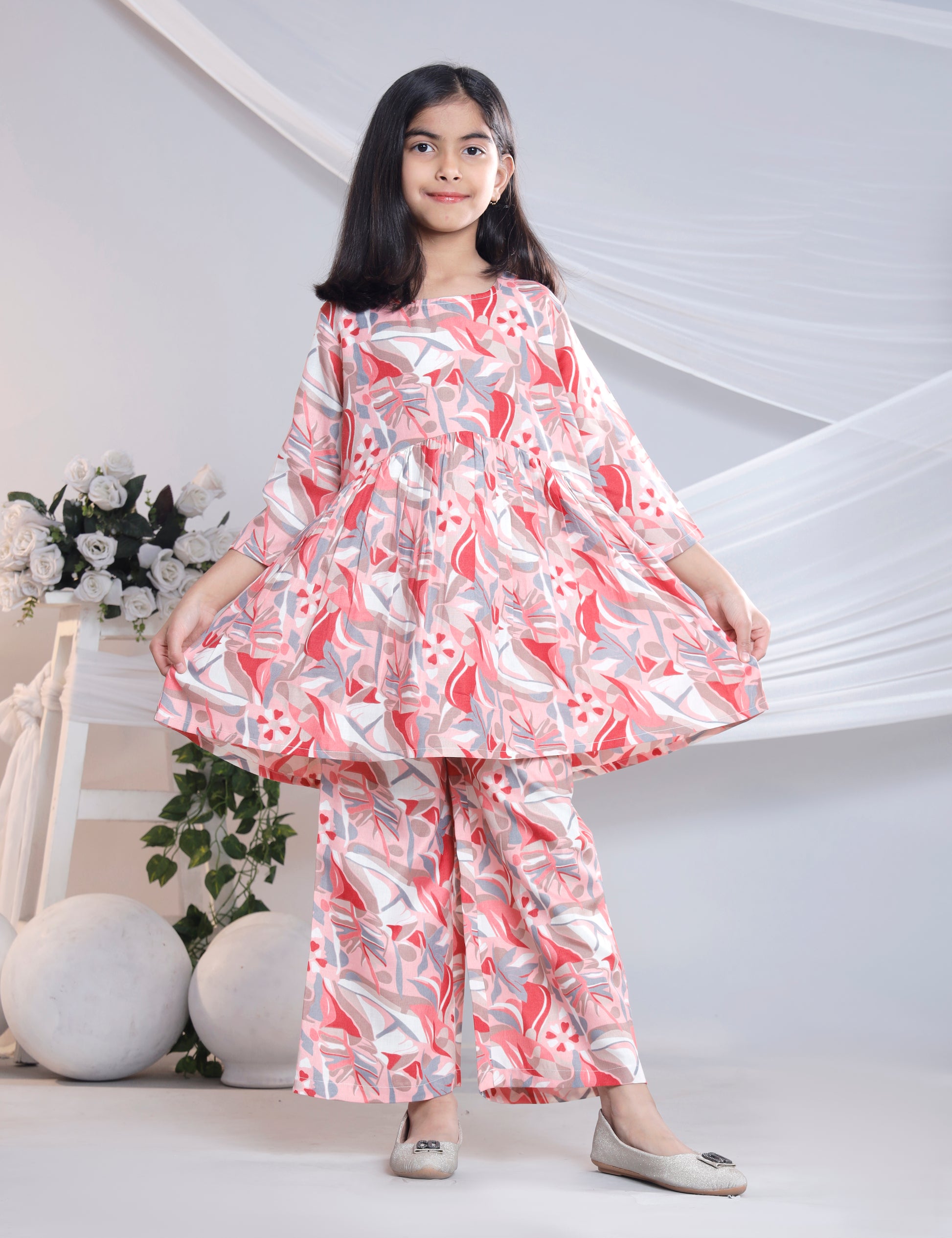 Misbis Girl's Printed Red Co-ord Set