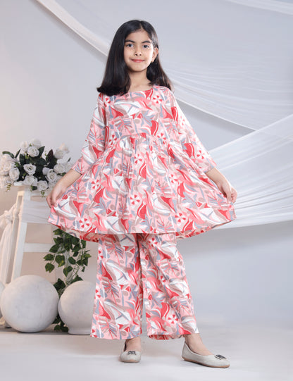 Misbis Girl's Printed Red Co-ord Set