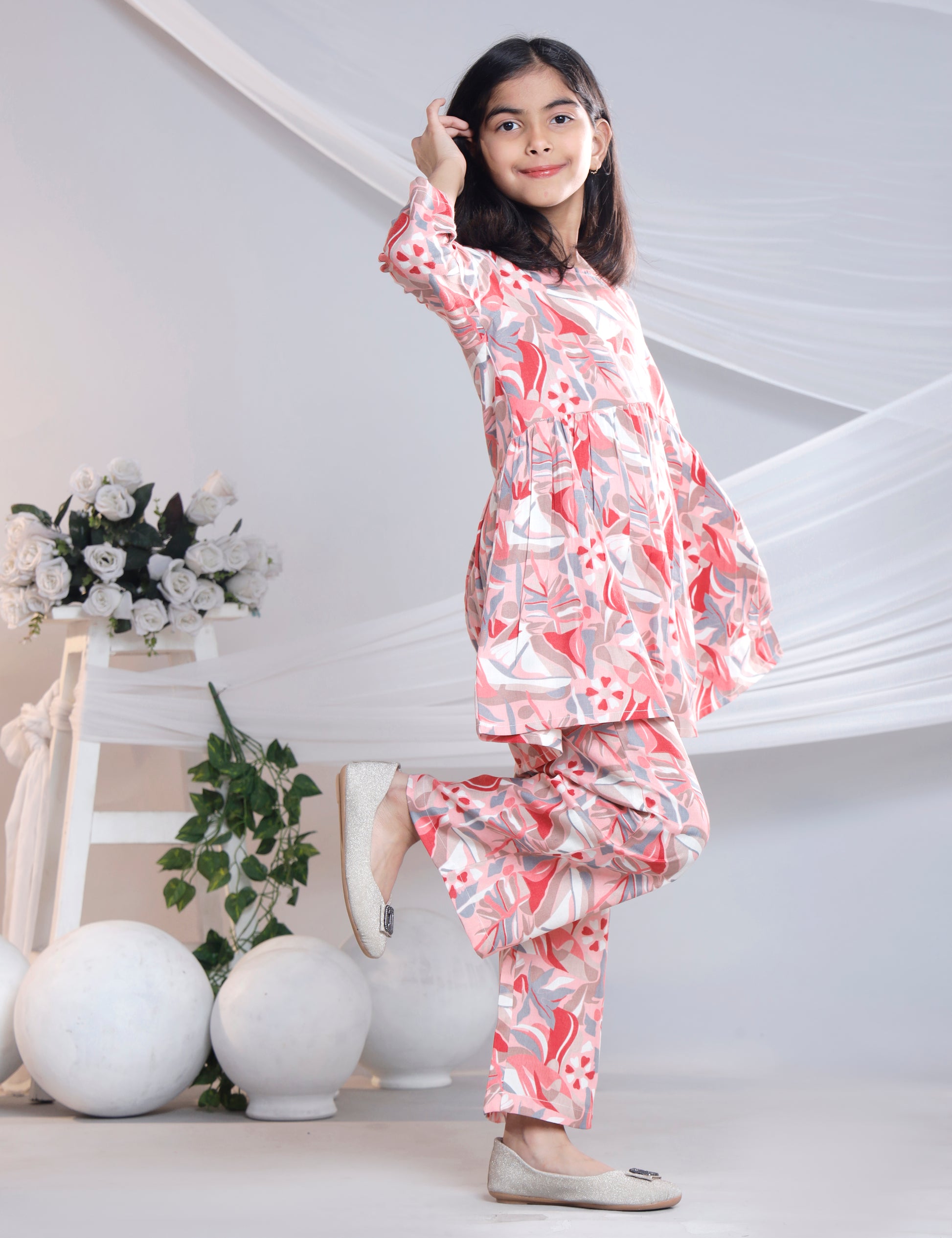 Misbis Girl's Printed Red Co-ord Set