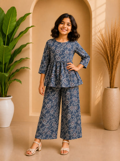Grey Floral Printed Peplum Co-ord Set