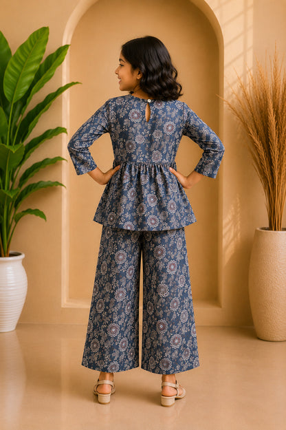Grey Floral Printed Peplum Co-ord Set