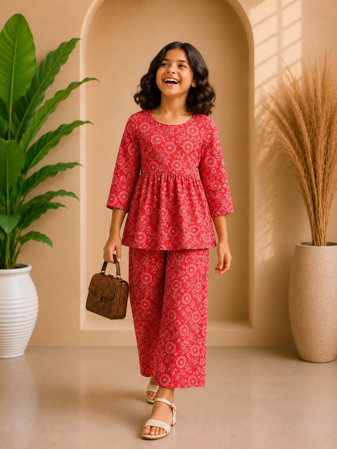 Pink Floral Printed Peplum Co-ord Set