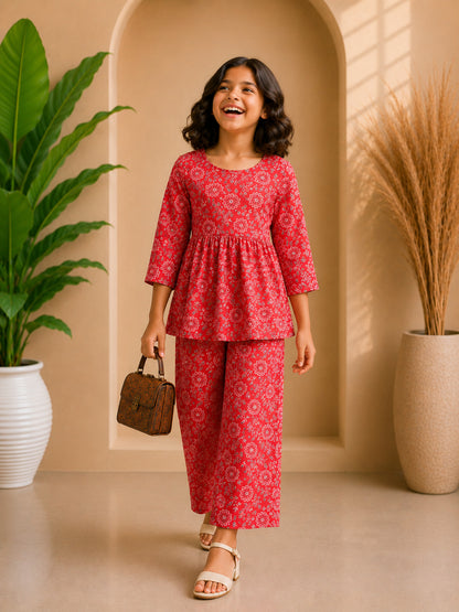 Pink Floral Printed Peplum Co-ord Set