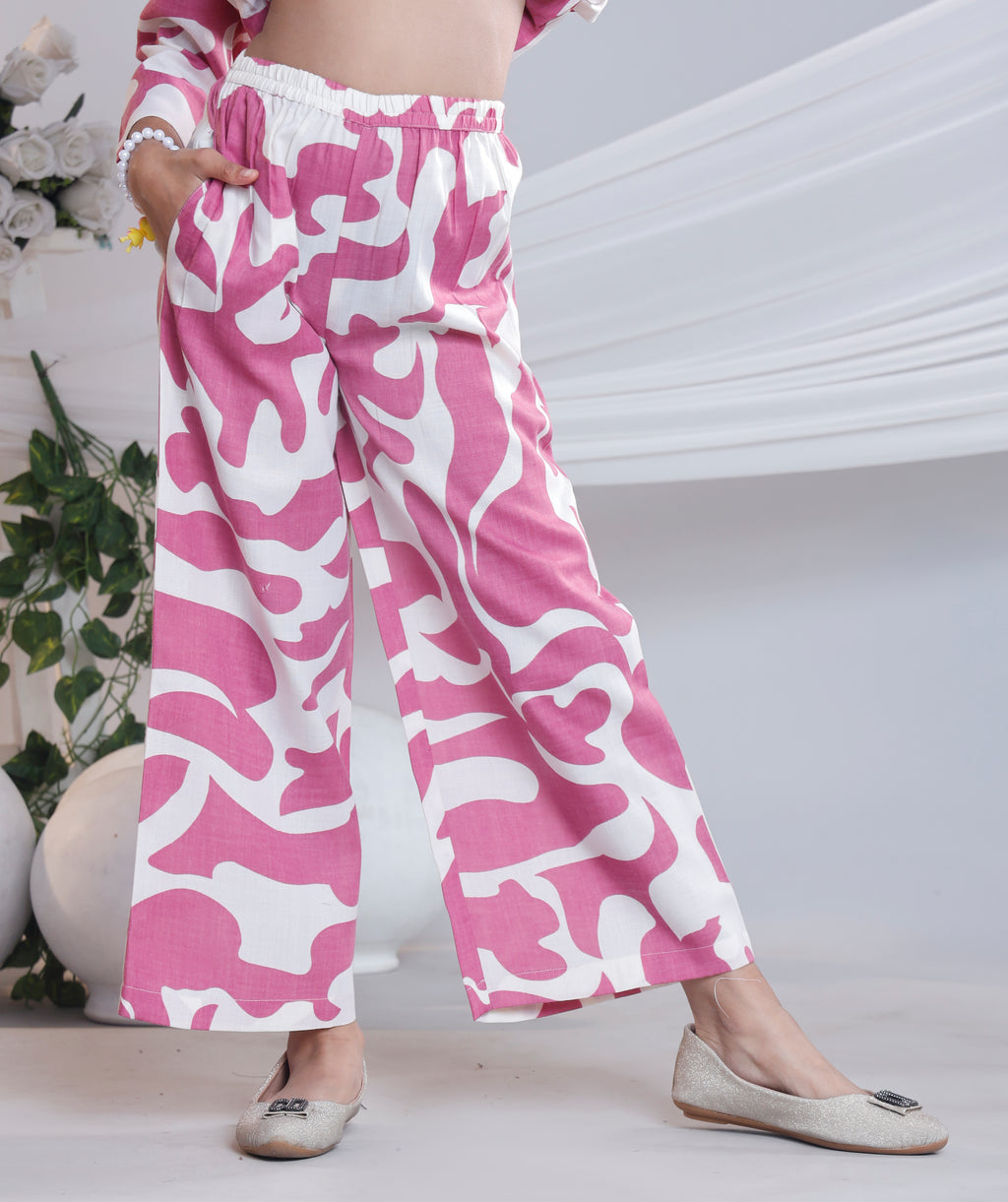 Misbis Girl's Printed Pink Co-ord Set