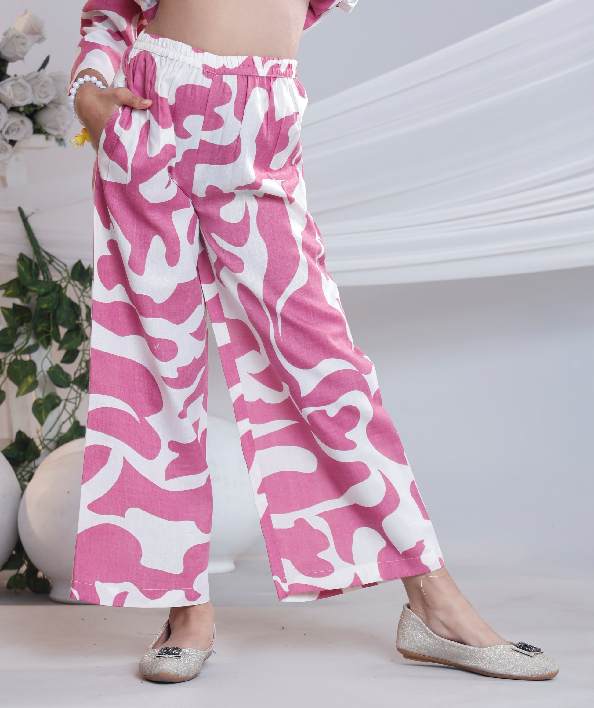 Misbis Girl's Printed Pink Co-ord Set