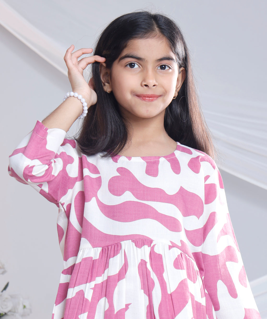 Misbis Girl's Printed Pink Co-ord Set