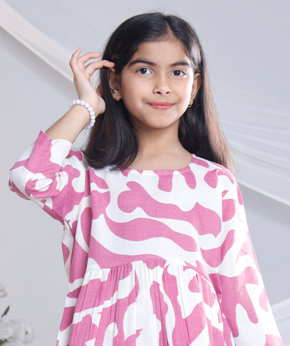 Misbis Girl's Printed Pink Co-ord Set