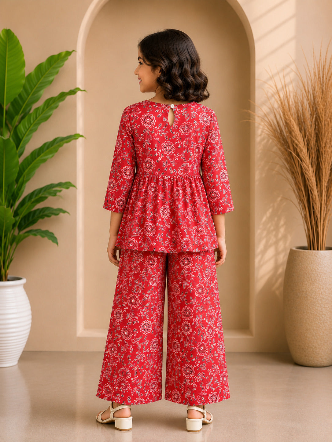 Pink Floral Printed Peplum Co-ord Set