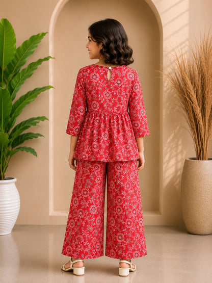 Pink Floral Printed Peplum Co-ord Set