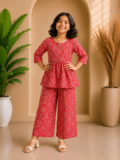 Pink Floral Printed Peplum Co-ord Set