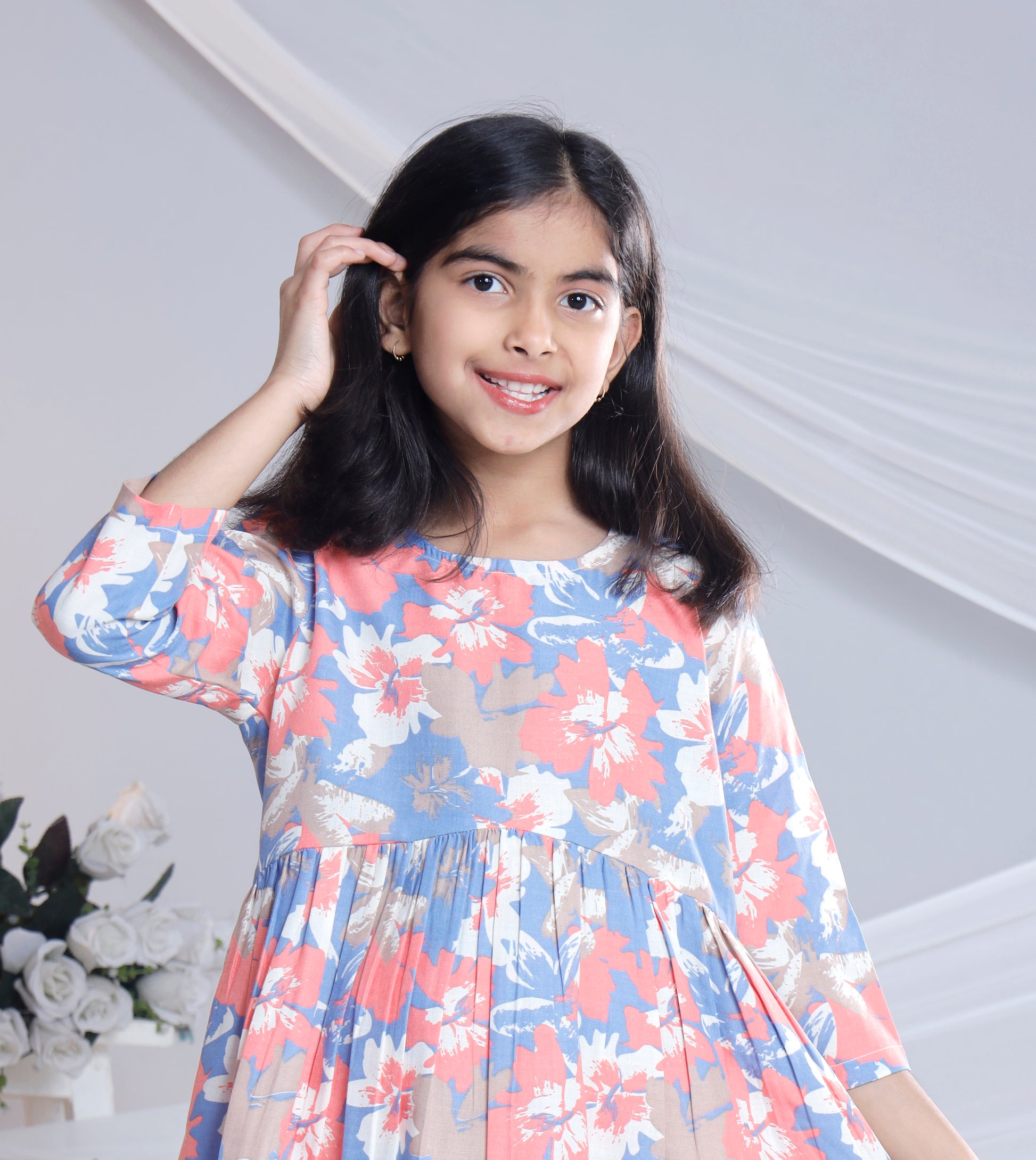 Misbis Girl's Printed Peach Co-ord Set