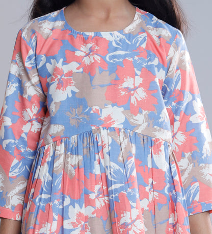 Misbis Girl's Printed Peach Co-ord Set