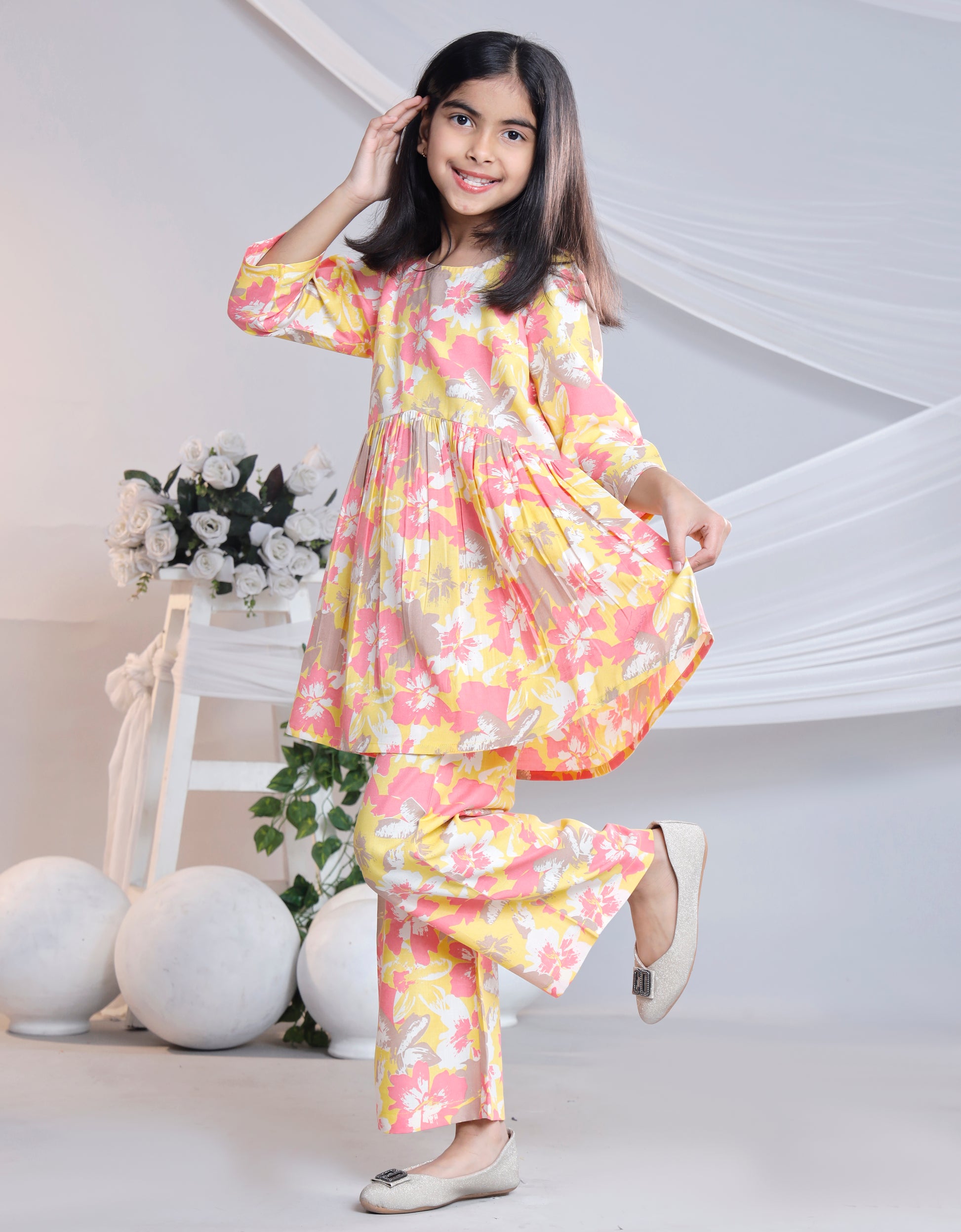 Misbis Girl's Printed Yellow Co-ord Set