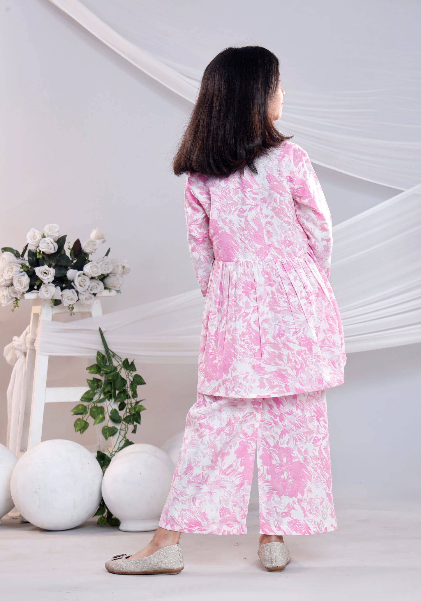 Misbis Girl's Printed Pink Co-ord Set