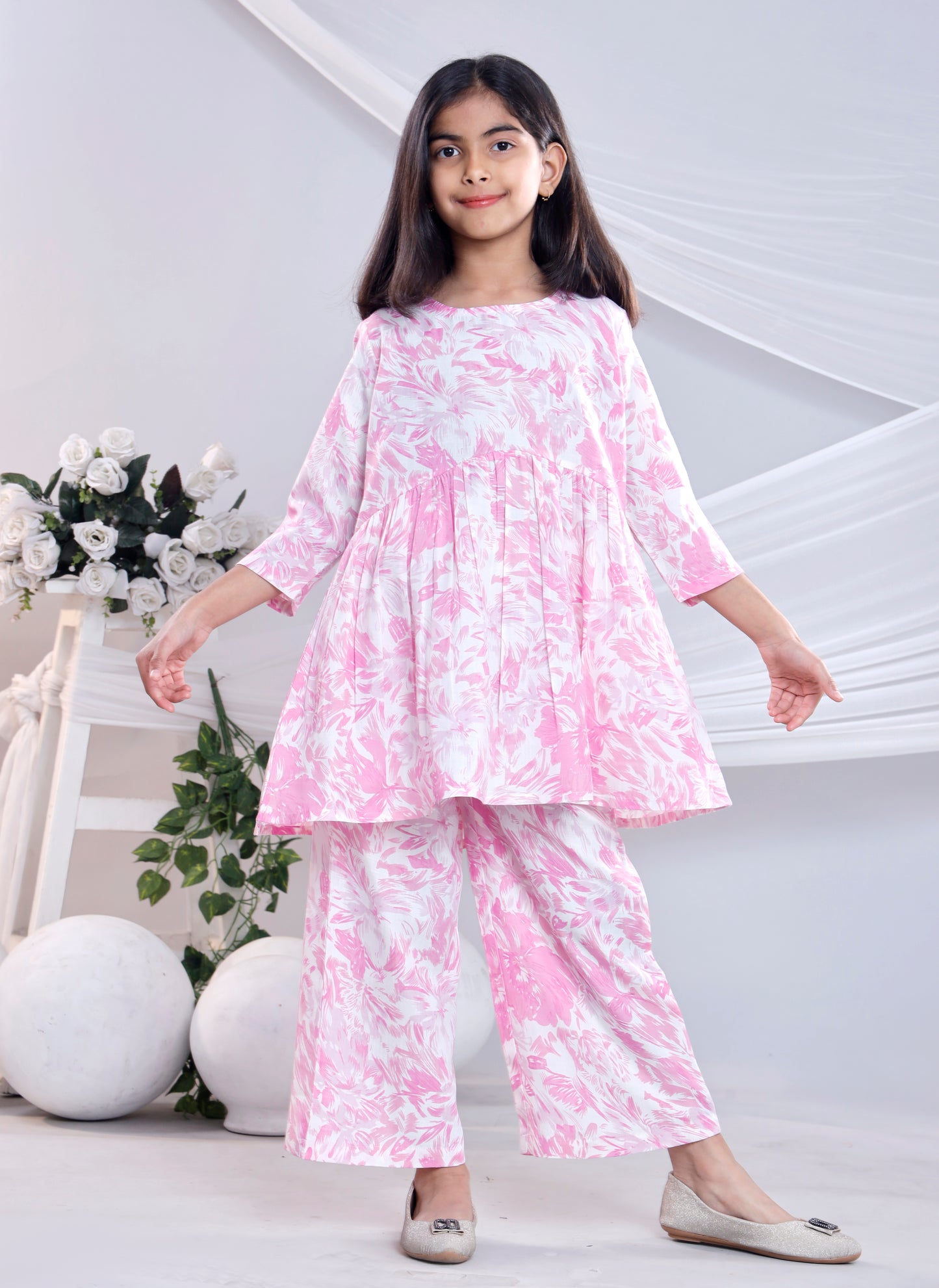 Misbis Girl's Printed Pink Co-ord Set