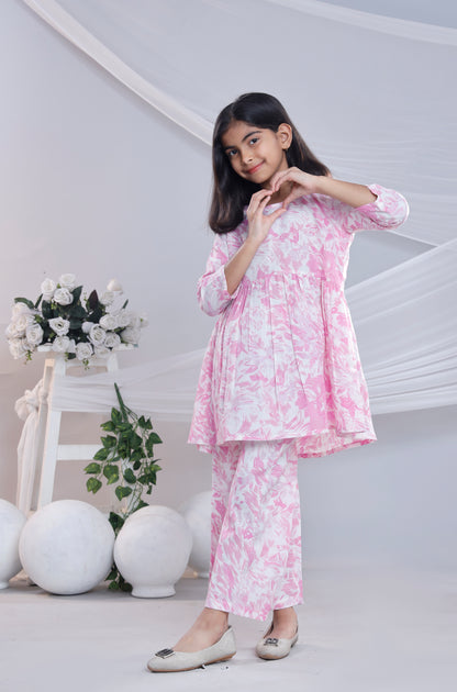 Misbis Girl's Printed Pink Co-ord Set
