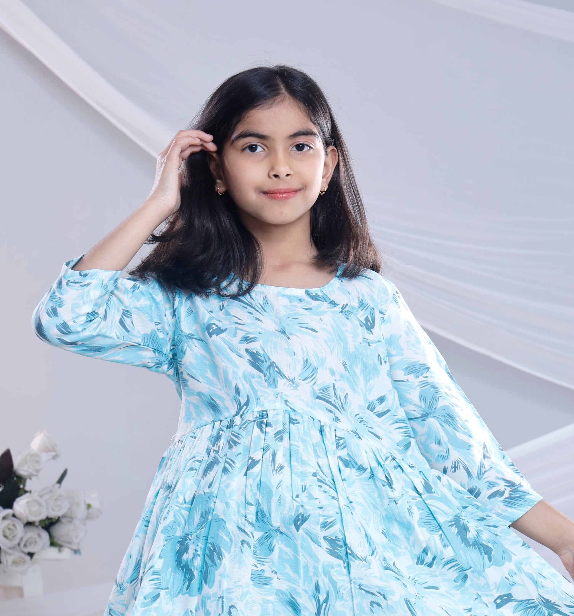 Misbis Girl's Printed Sky Blue Co-ord Set