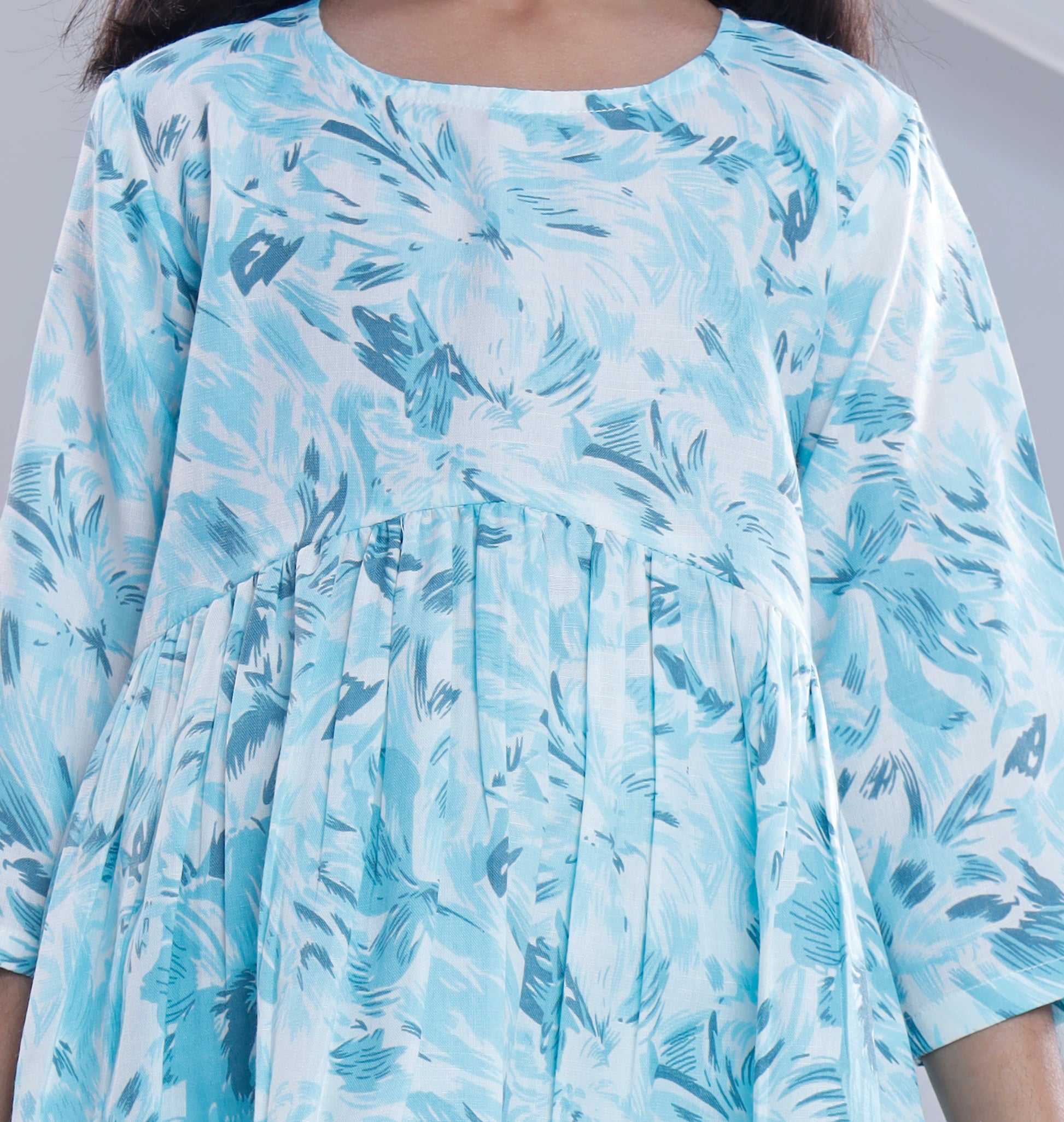 Misbis Girl's Printed Sky Blue Co-ord Set