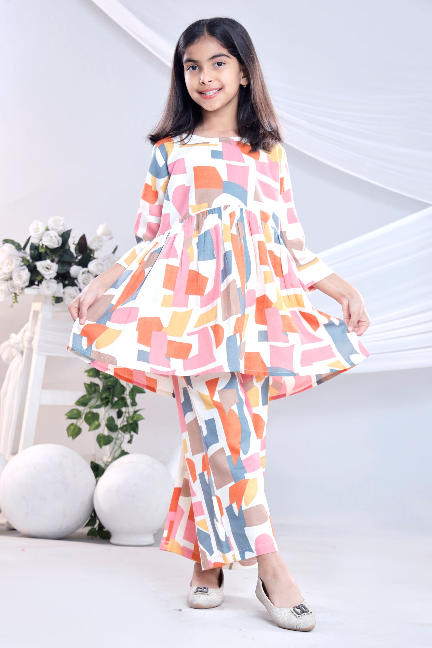 Misbis Girl's Printed Pink Co-ord Set