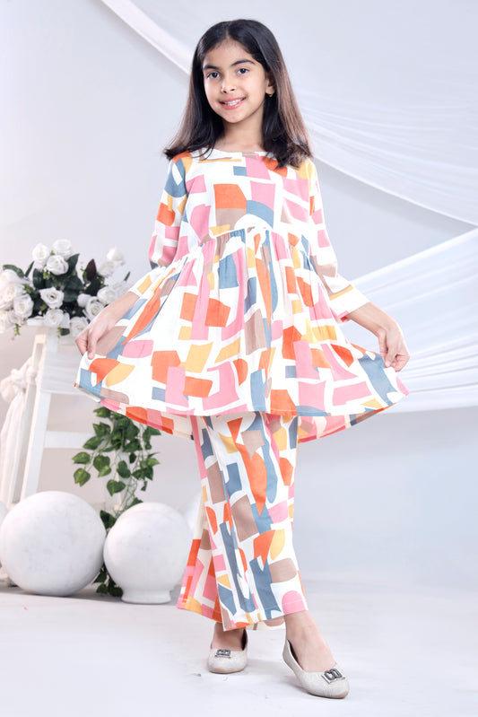 Misbis Girl's Printed Pink Co-ord Set