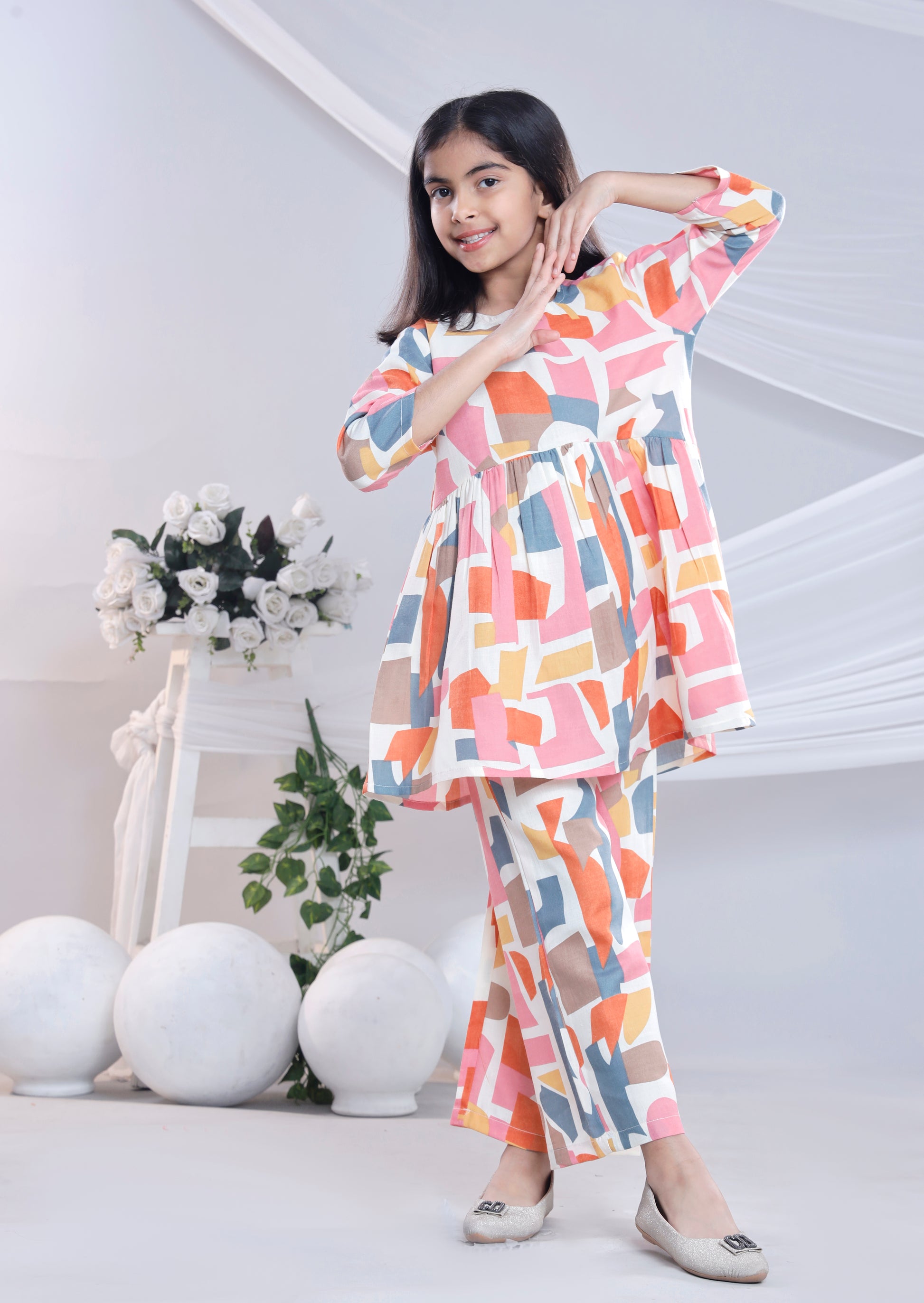 Misbis Girl's Printed Pink Co-ord Set