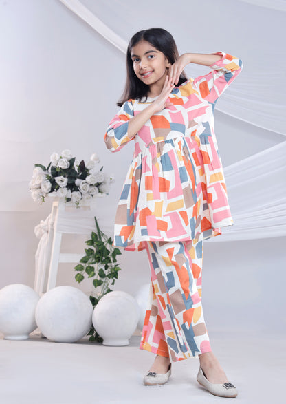 Misbis Girl's Printed Pink Co-ord Set