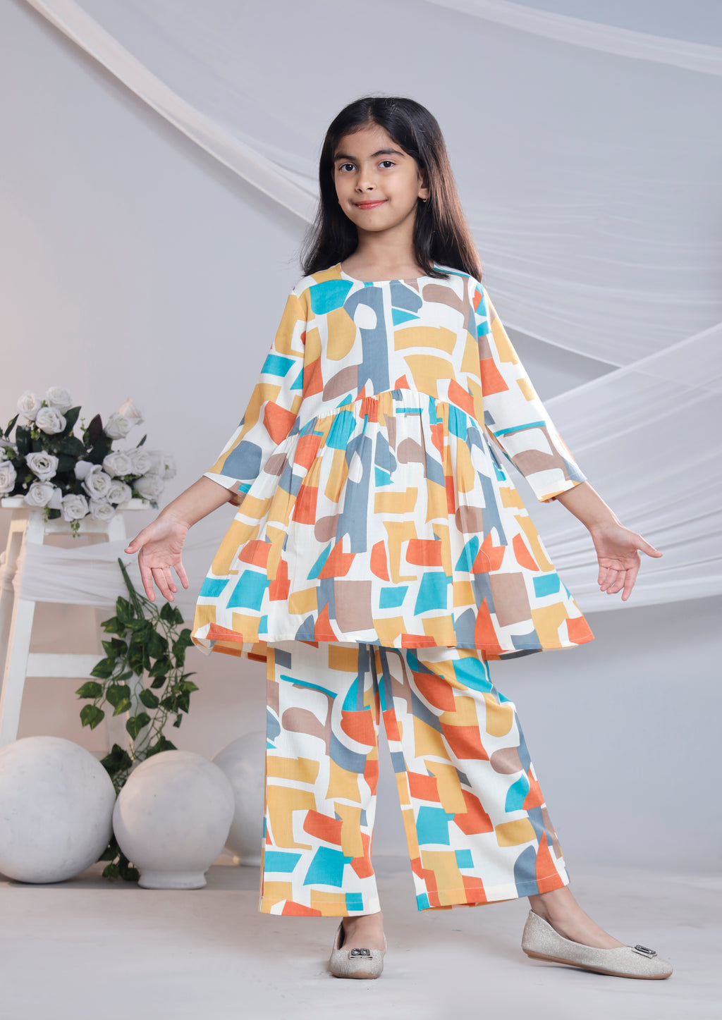 Misbis Girl's Printed Yellow Co-ord Set
