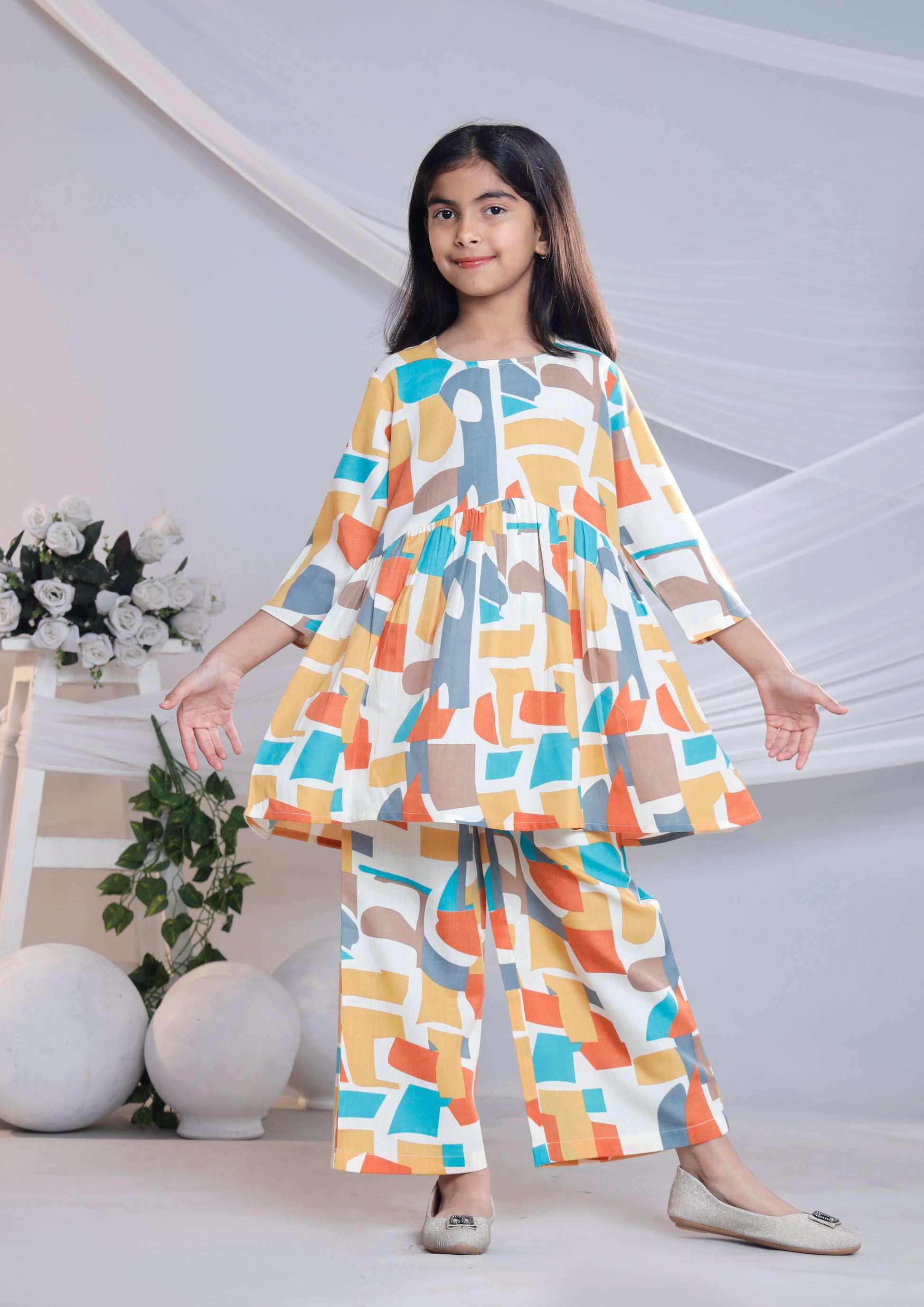 Misbis Girl's Printed Yellow Co-ord Set