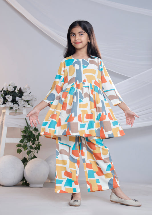 Misbis Girl's Printed Yellow Co-ord Set