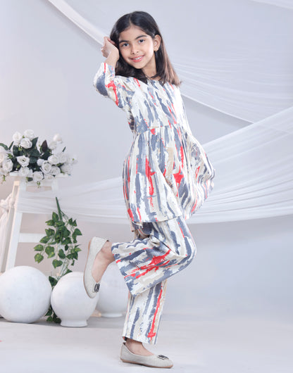 Misbis Girl's Printed Grey Co-ord Set
