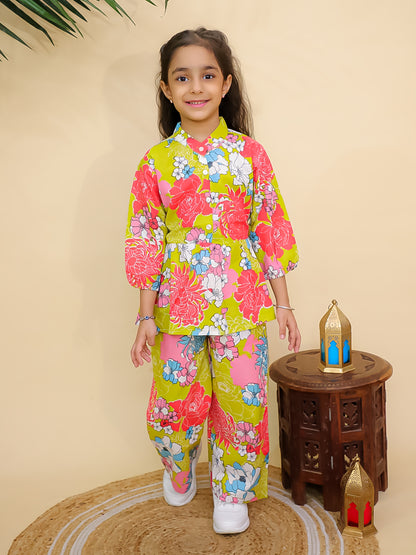 Misbis Girl's Floral Printed Co-ord set