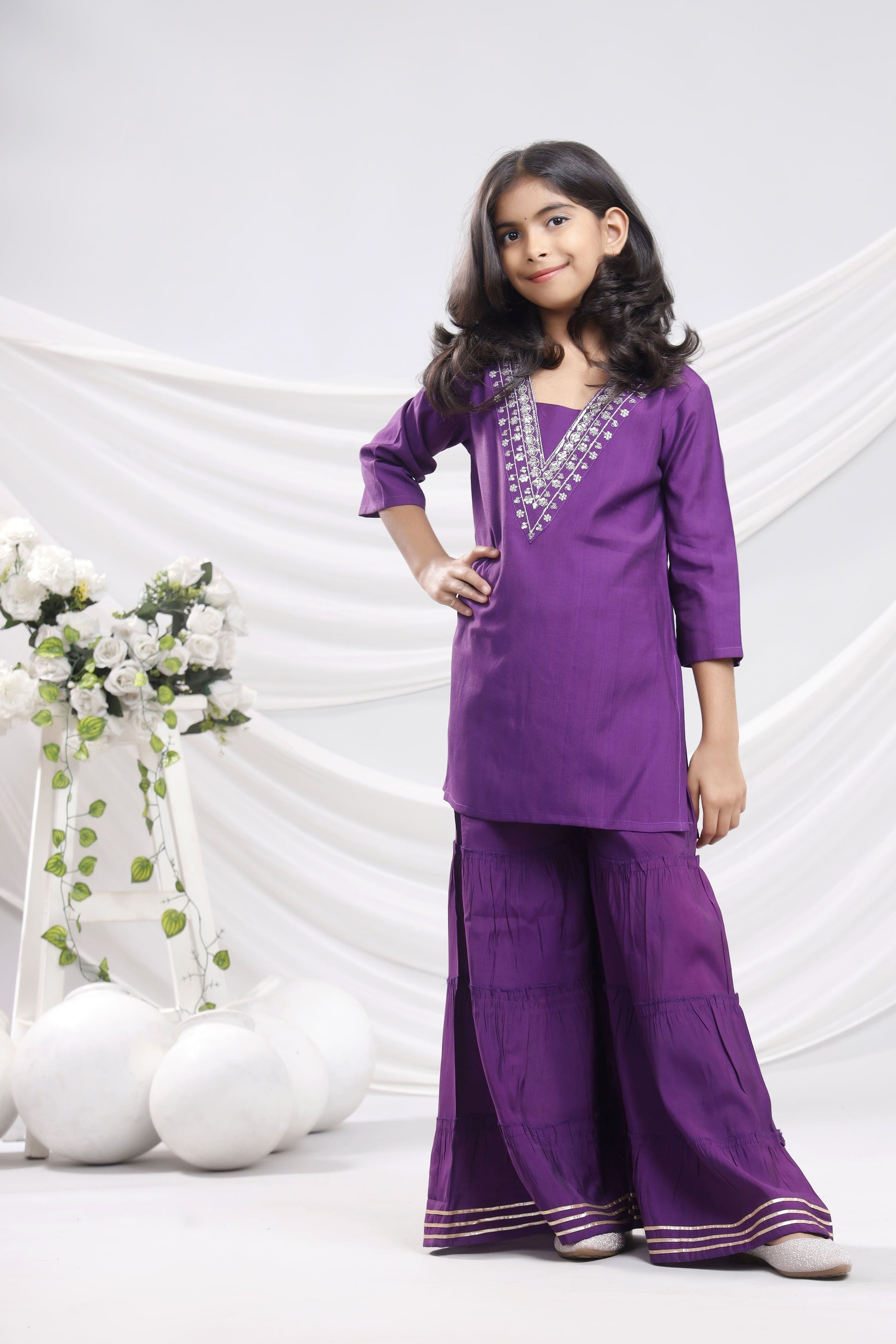 Misbis Girl's Sequence Work Kurta Sharara Dupatta Set