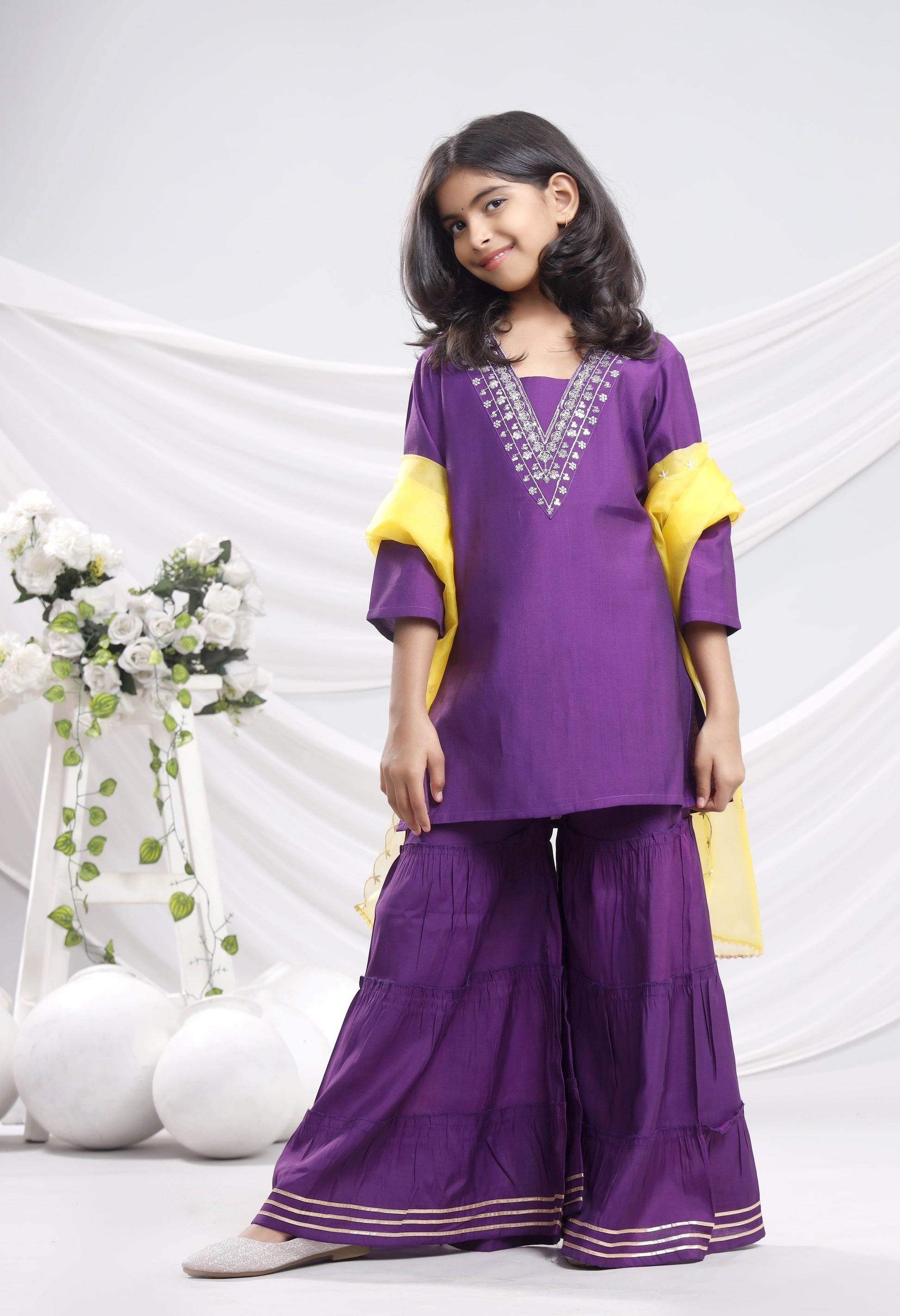 Misbis Girl's Sequence Work Kurta Sharara Dupatta Set