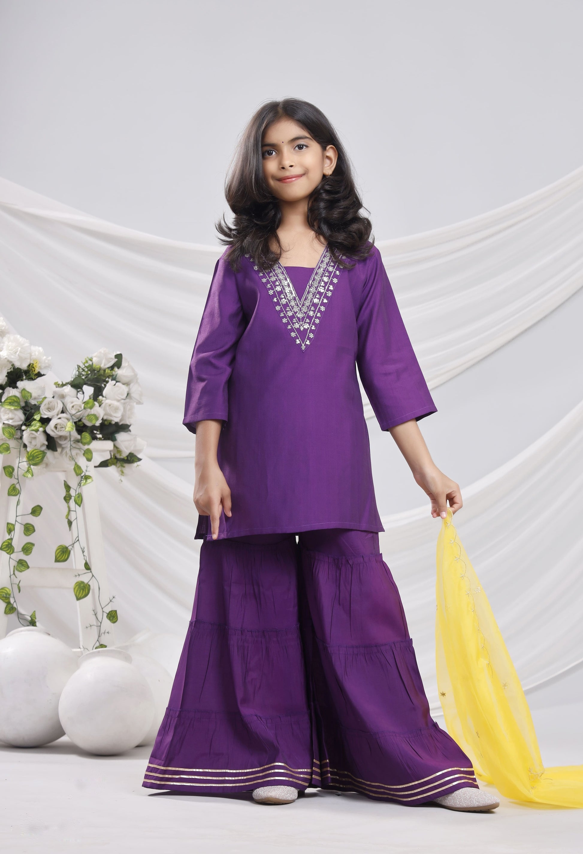 Misbis Girl's Sequence Work Kurta Sharara Dupatta Set