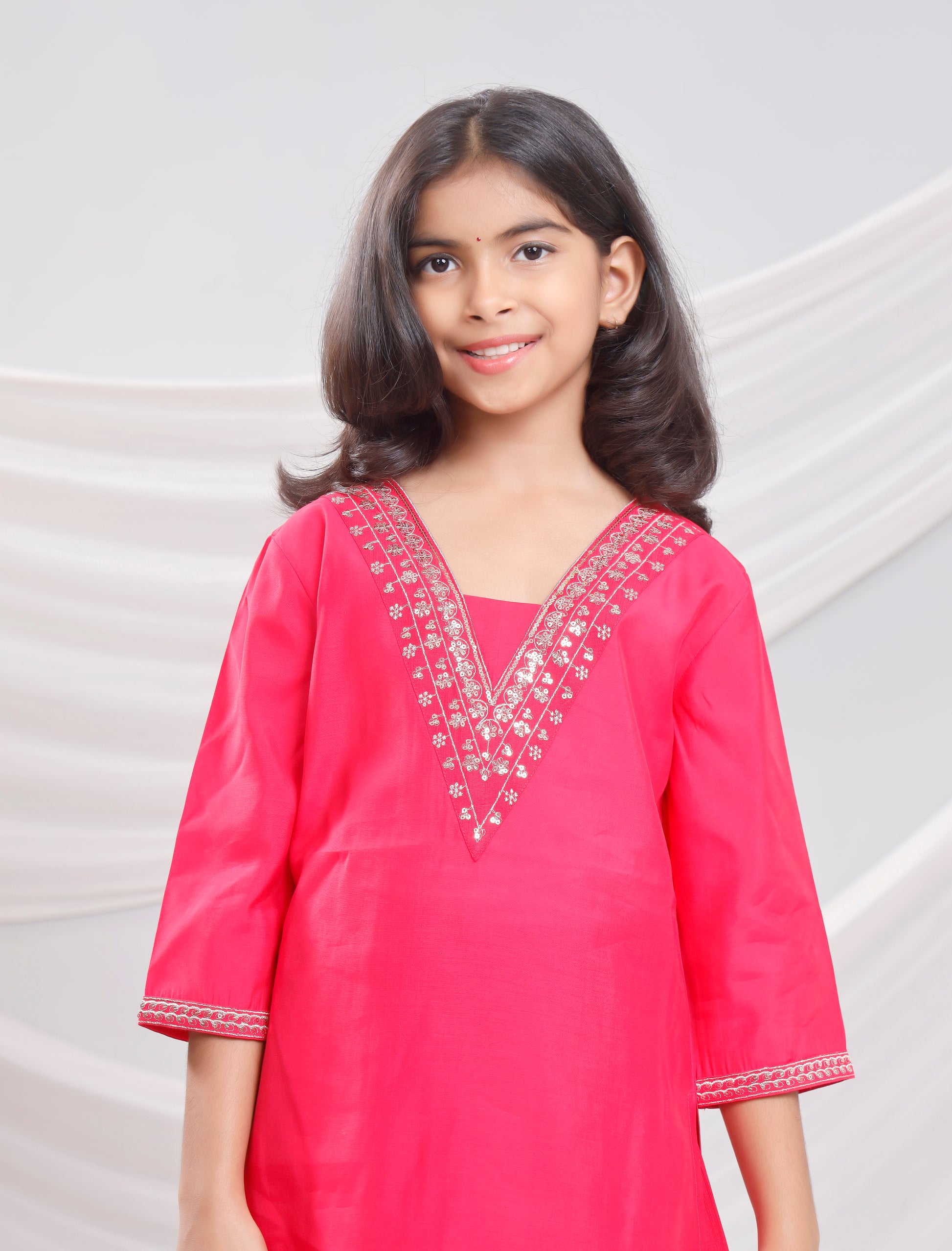 Misbis Girl's Sequence Work Kurta Sharara Dupatta Set