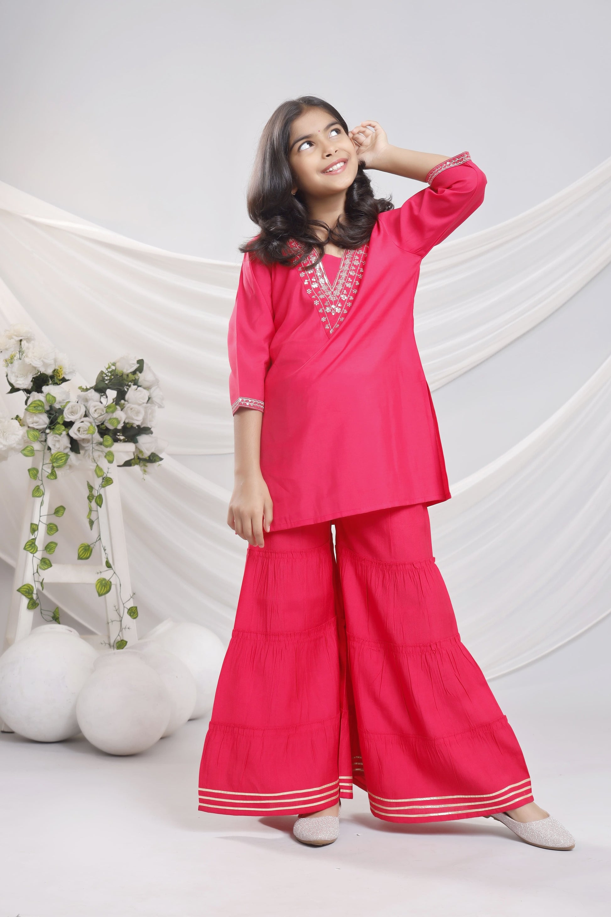 Misbis Girl's Sequence Work Kurta Sharara Dupatta Set