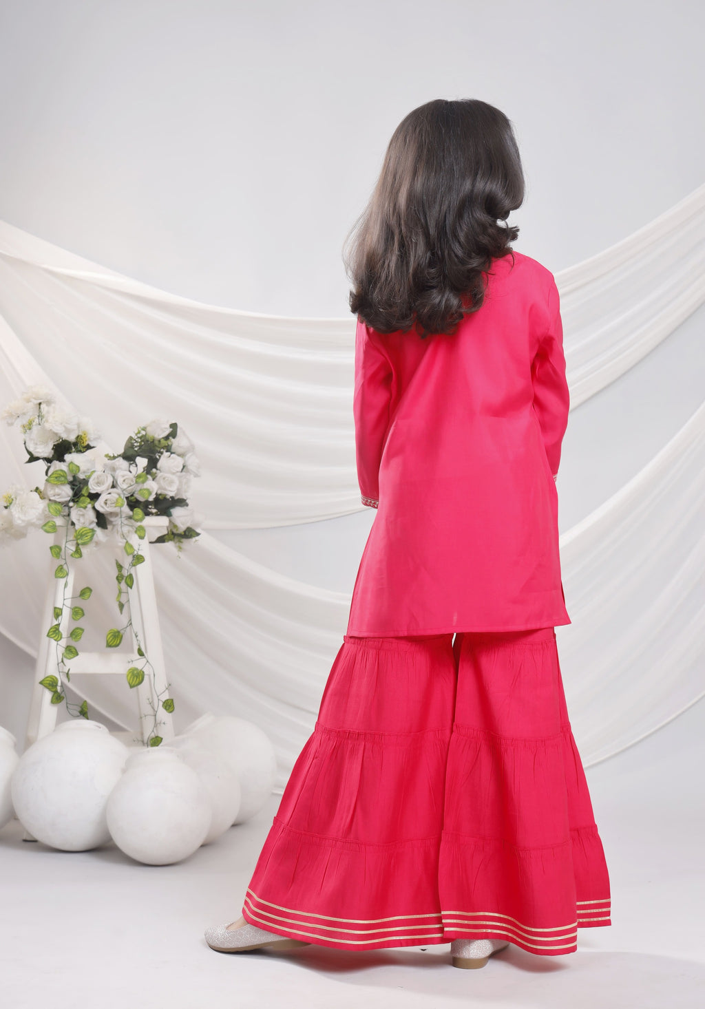 Misbis Girl's Sequence Work Kurta Sharara Dupatta Set