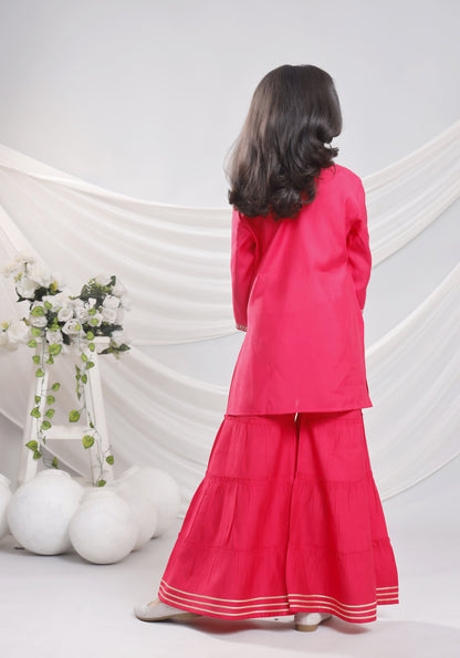 Misbis Girl's Sequence Work Kurta Sharara Dupatta Set