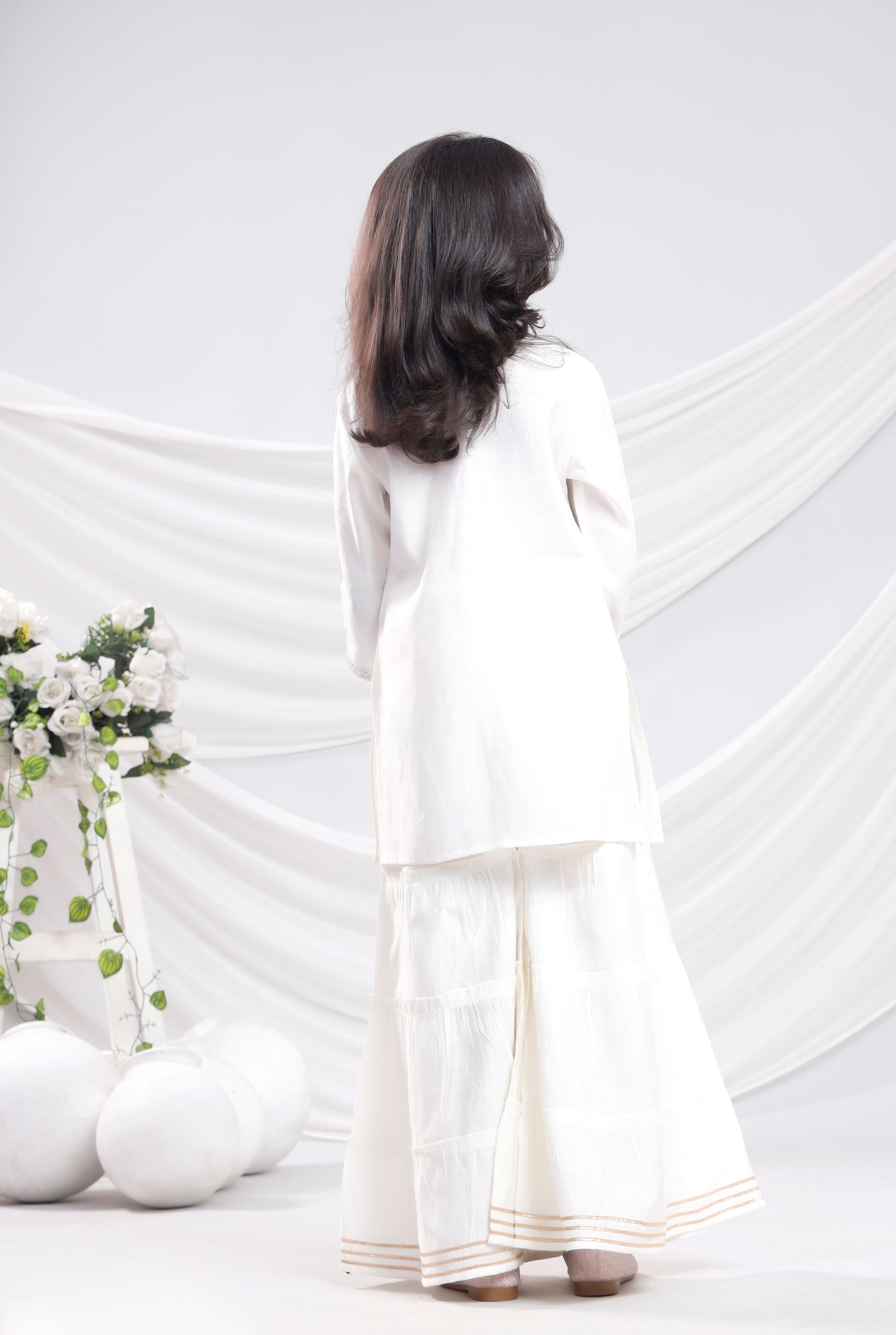 Misbis Girl's Sequence Work Kurta Sharara Dupatta Set