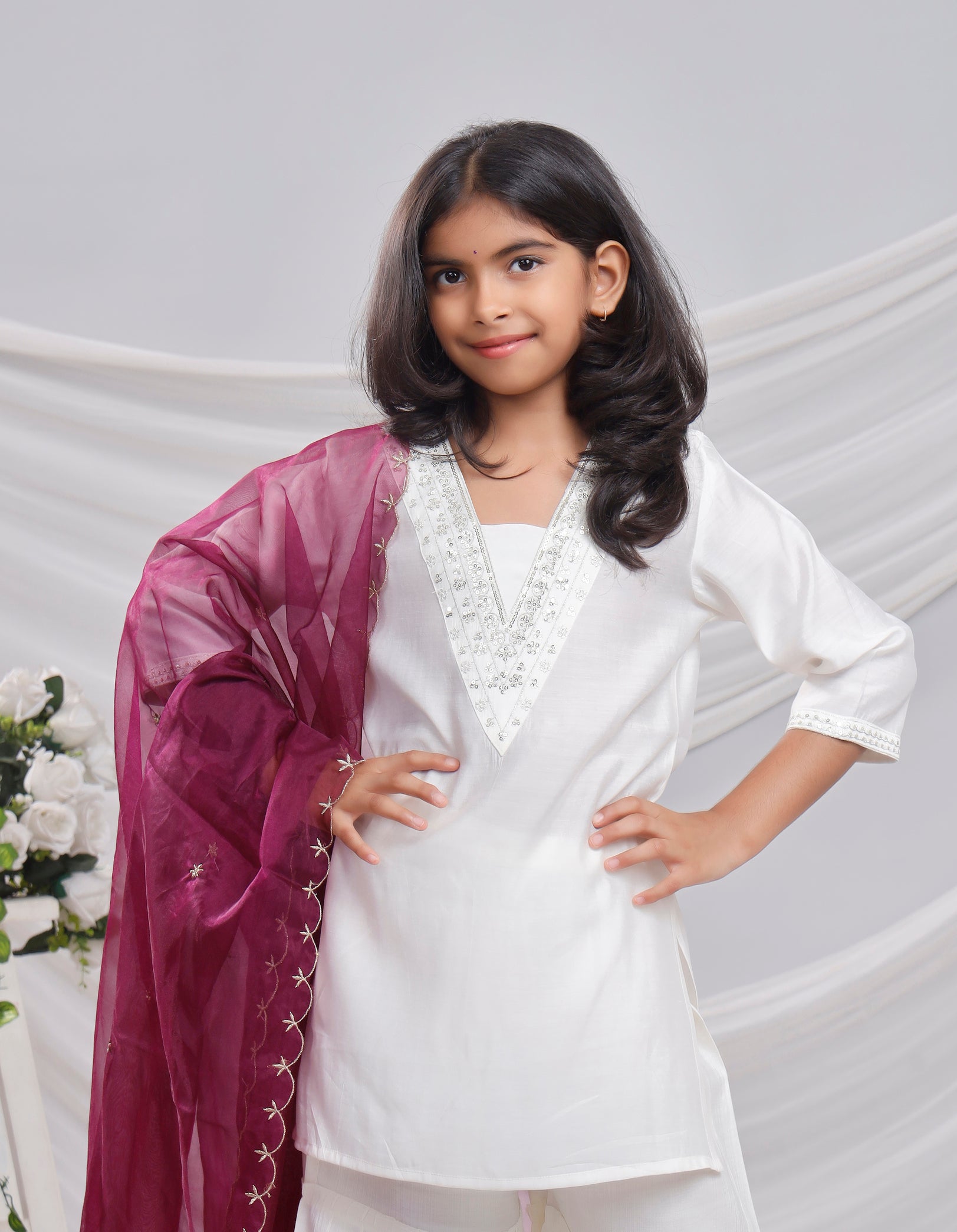 Misbis Girl's Sequence Work Kurta Sharara Dupatta Set
