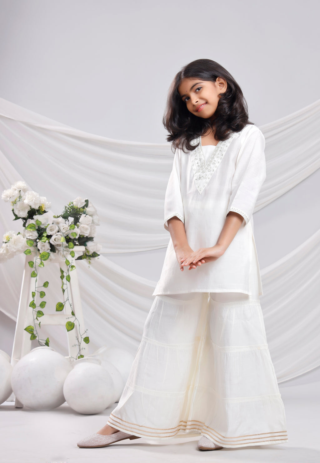 Misbis Girl's Sequence Work Kurta Sharara Dupatta Set