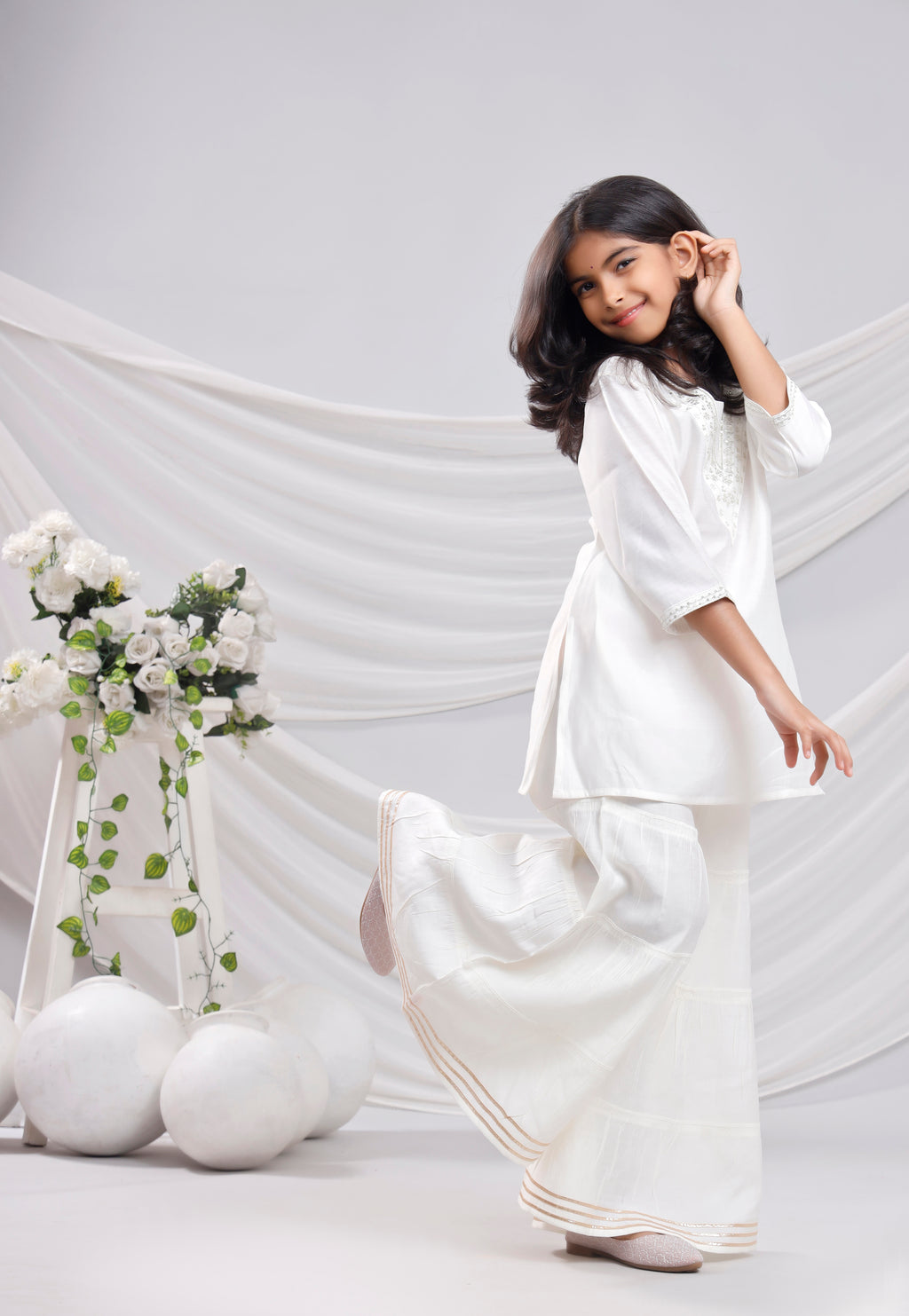 Misbis Girl's Sequence Work Kurta Sharara Dupatta Set