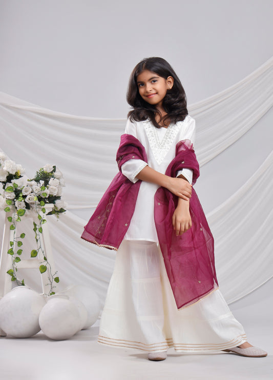 Misbis Girl's Sequence Work Kurta Sharara Dupatta Set